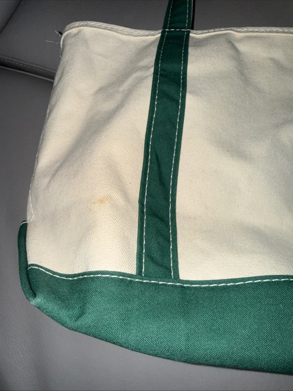 LL Bean Boat & Tote Bag Green and Cream